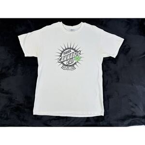 VTG 4th Annual High Times US Cannabis Cup T-Shirt Mens L Denver CO 2014 White